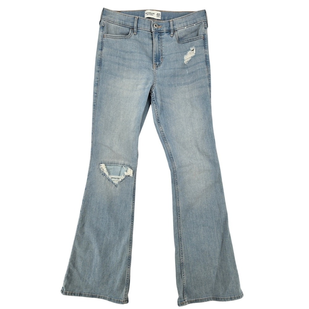 Abercrombie Kids Girls Distressed High Rise Flare Jeans 15/16 Light Blue